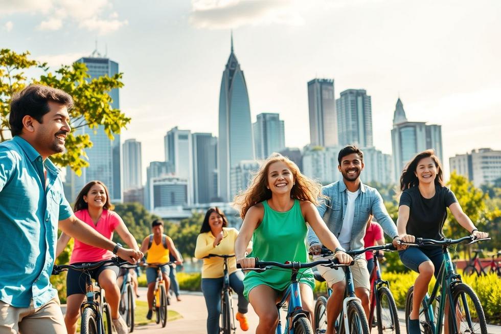Pessoas diversas e profissionais em São Paulo em ambiente urbano mostrando saúde e bem-estar.